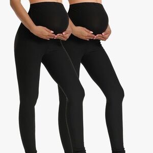 2 pack Maternity Leggings Over The Belly Pregnancy Workout Yoga Pants